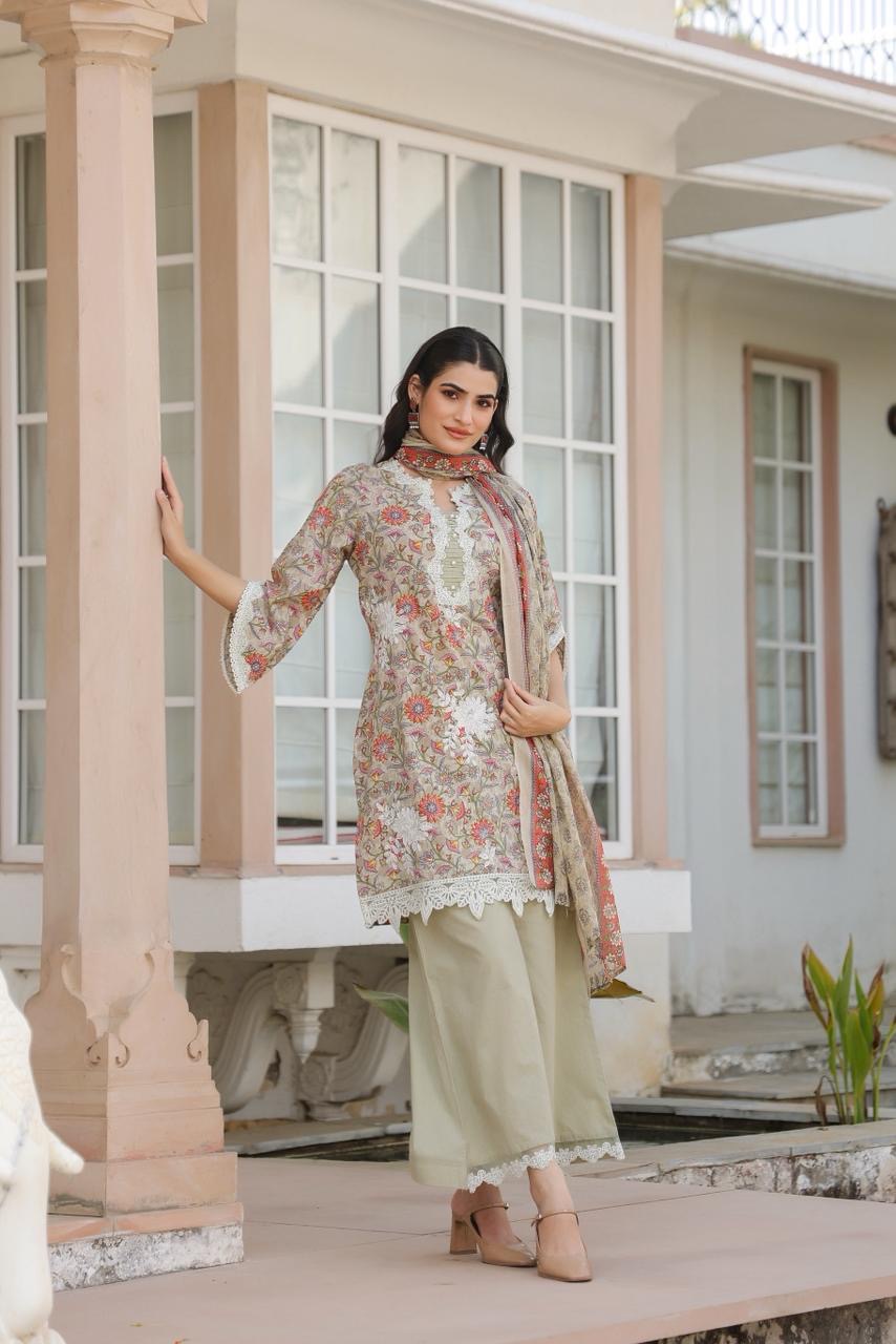 Meher Blush Cotton Kurta Set (Beige Color) (MK328)