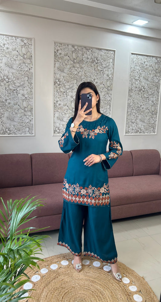 Sifat Reyon Coord Set (Teal Blue Color) (GB383).
