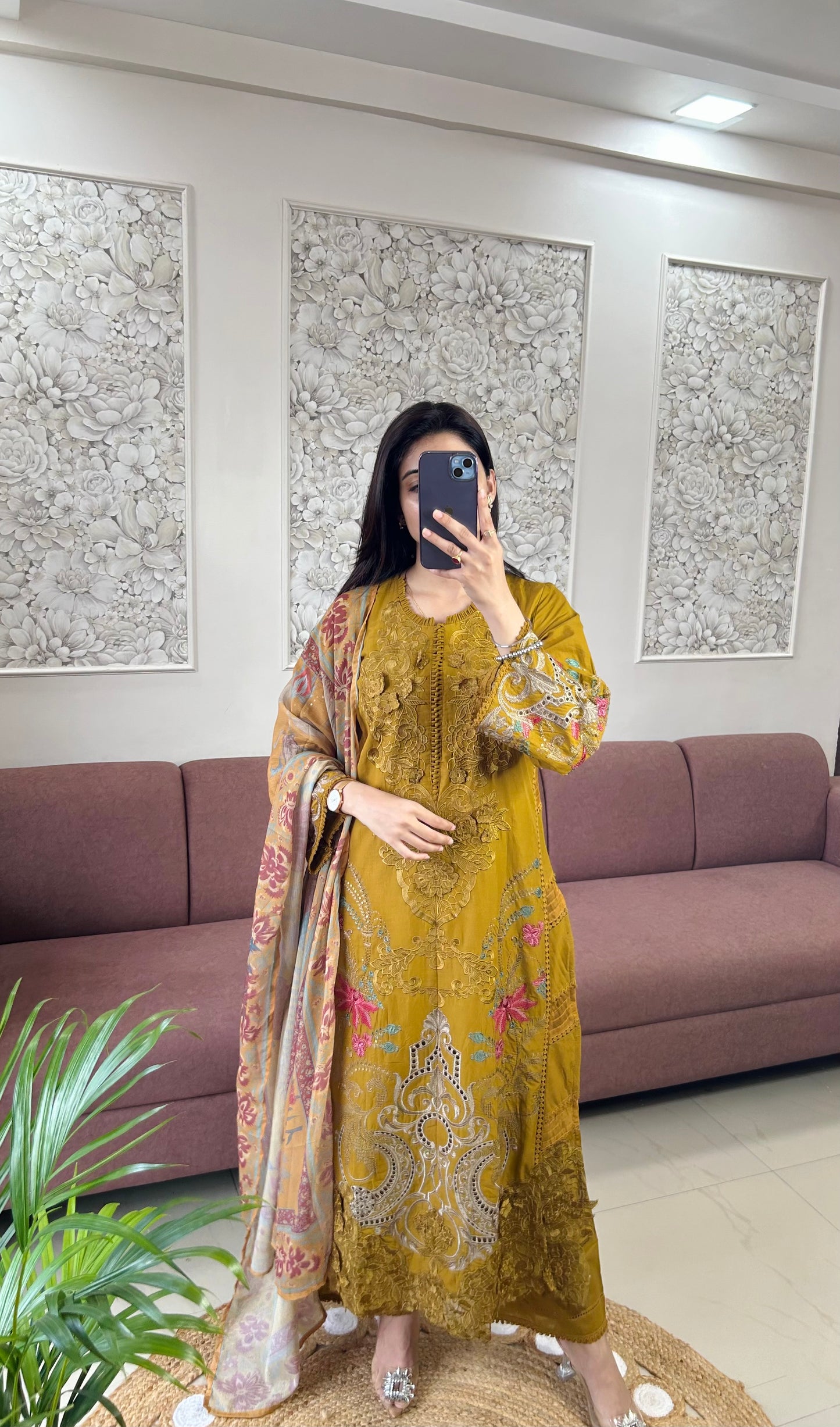 Sajjal Cotton Kurta Set (Mustard Color) (GB389).