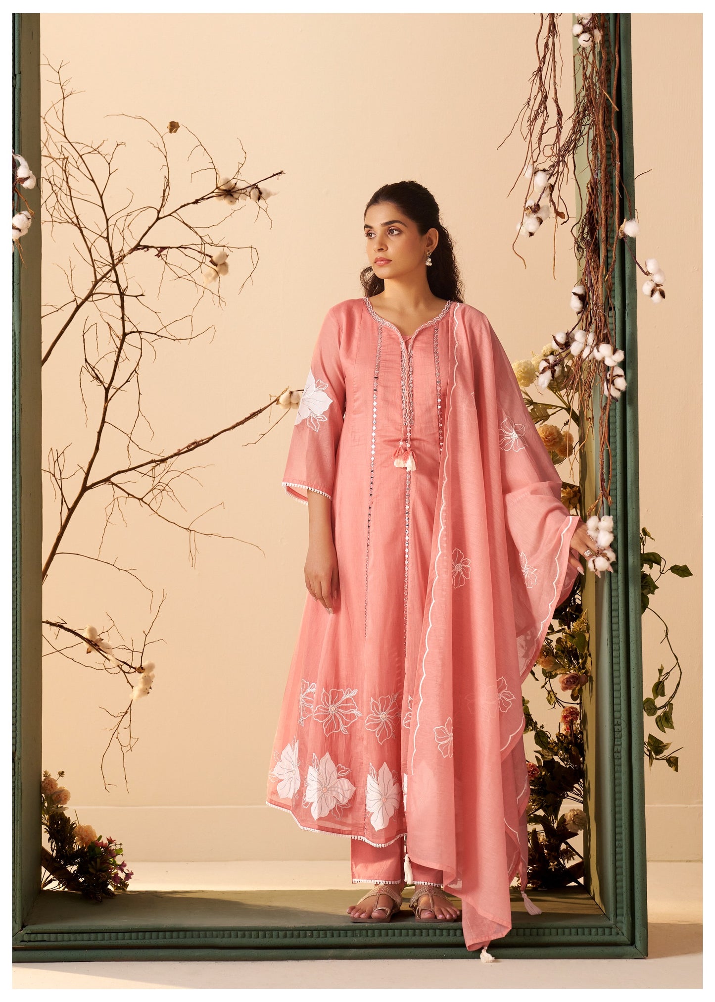 Vaani Mul Chanderi Anarkali Suit (Pink Color) (MK370).