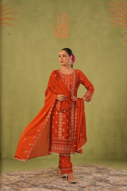Aarohi Pearl Rust Kurta Set (MK309)