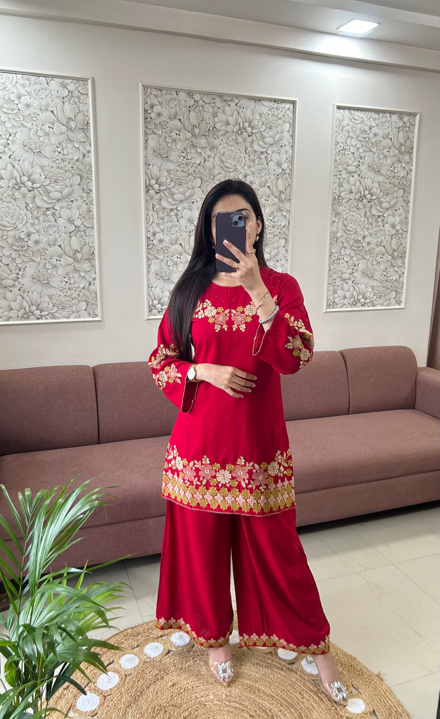 Sifat Reyon Coord Set (Red Color) (GB383).