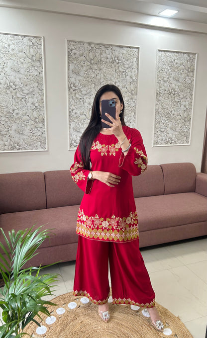 Sifat Reyon Coord Set (Red Color) (GB383).