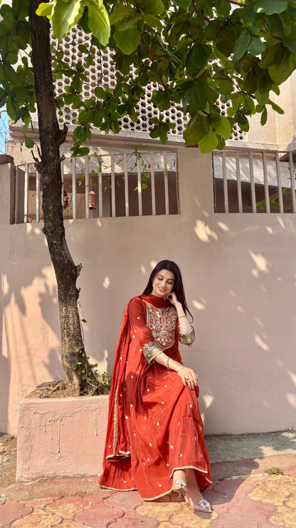 Mahira Rust Anarkali Suit (MK330)
