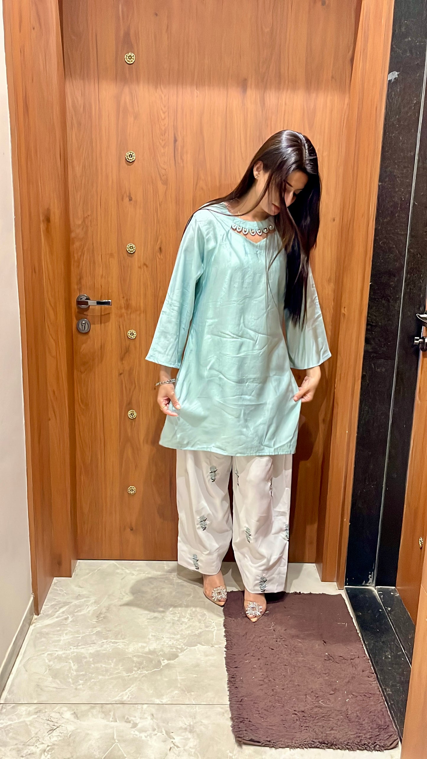 Afreen Farshi Salwar Suit. (Pista Green Color) (MK359)