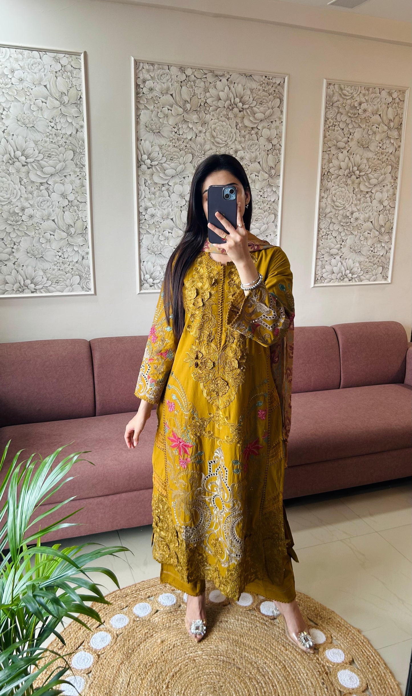 Sajjal Cotton Kurta Set (Mustard Color) (GB389).