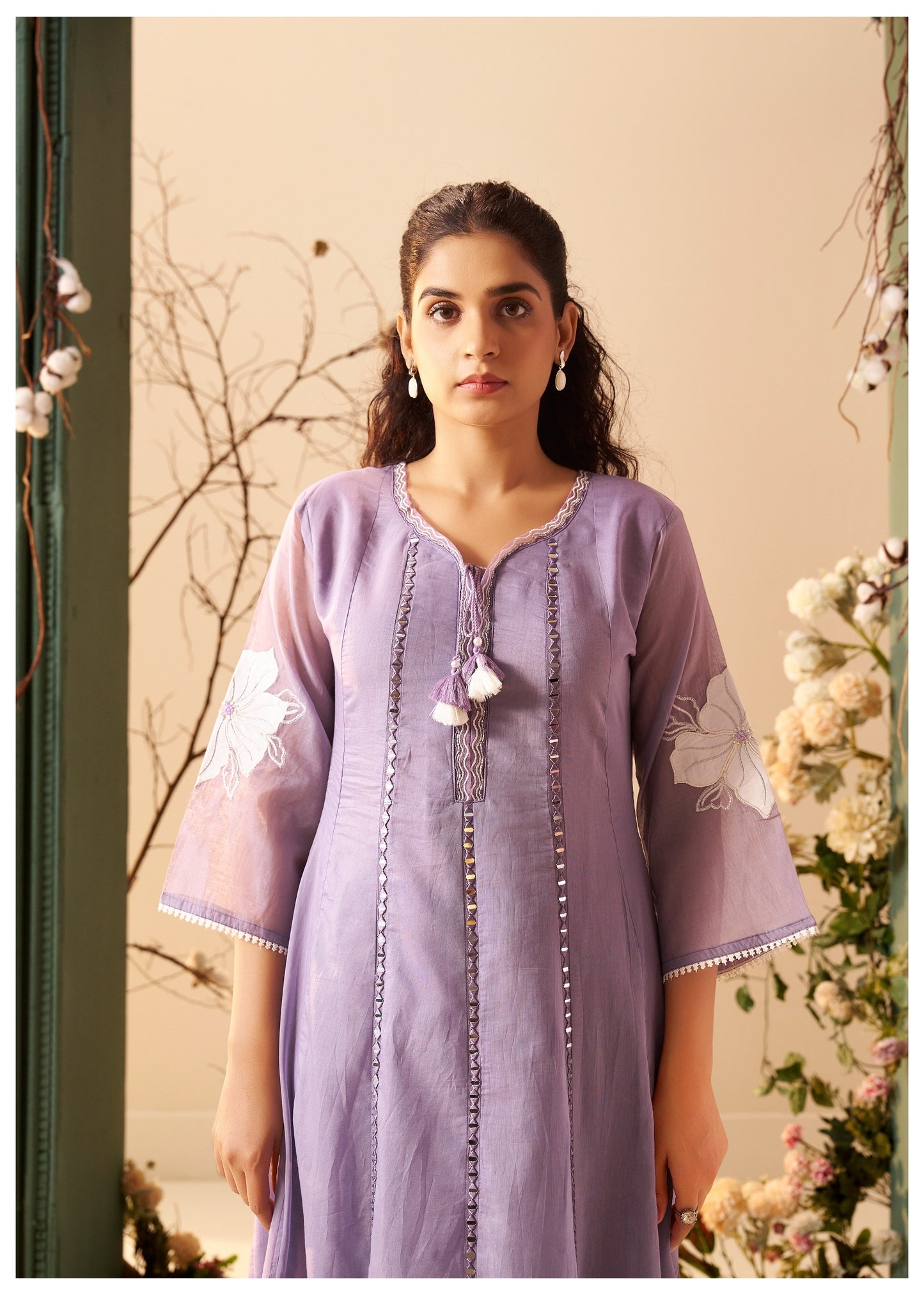 Vaani Mul Chanderi Anarkali Suit (Lilac Color) (MK370).