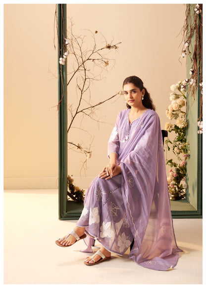Vaani Mul Chanderi Anarkali Suit (Lilac Color) (MK370).