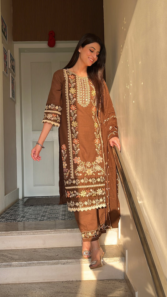 Zoya Brown Cotton Kurta Set(MK357)