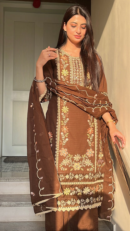 Zoya Brown Cotton Kurta Set(MK357)