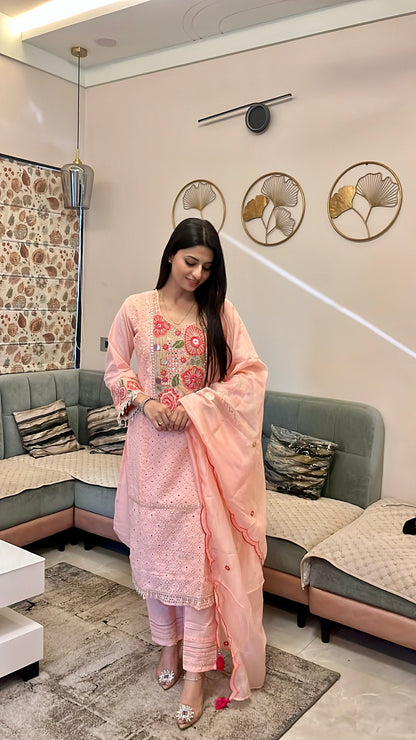 Rose Thread Story Cotton Kurta Set (Pink Color) (MK353)