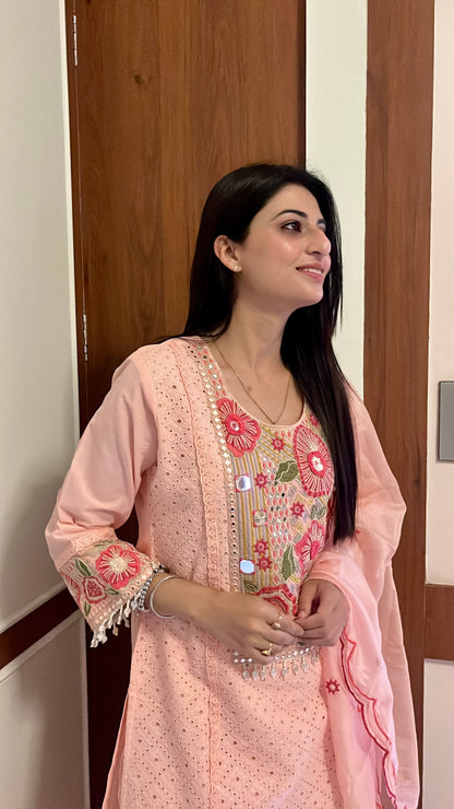 Rose Thread Story Cotton Kurta Set (Pink Color) (MK353)
