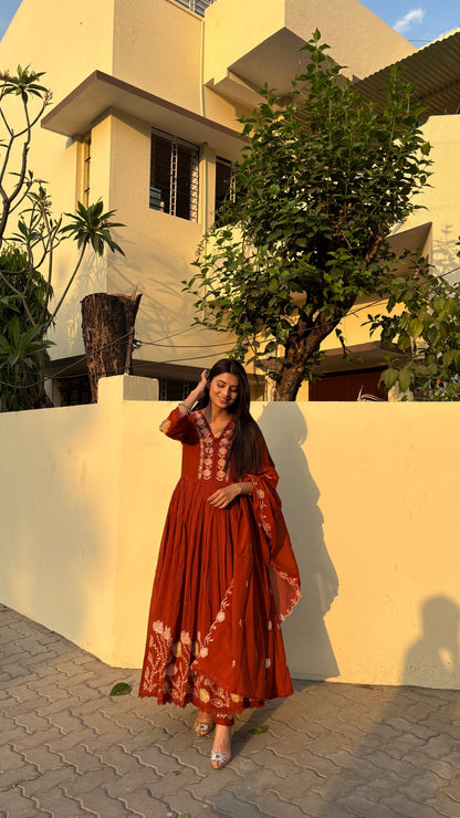 Ruhani Rust Mulcotton Anarkali Suit (MK323)