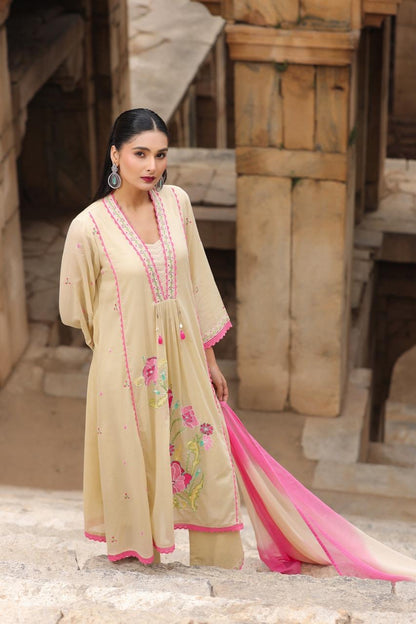Sharmin's Falak Tulip Cotton Kurta Set (Beige Color) (GB326)