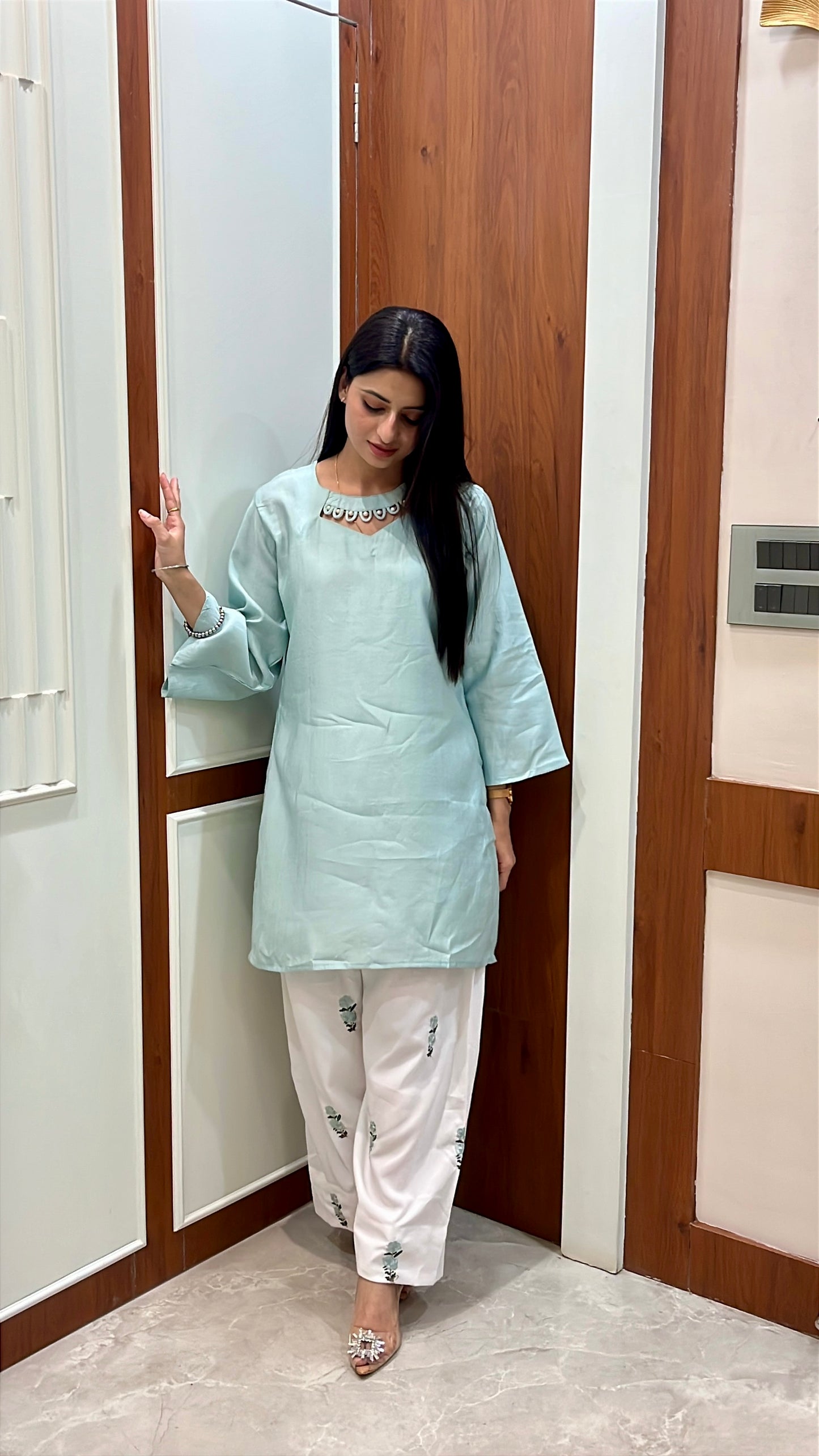 Afreen Farshi Salwar Suit. (Pista Green Color) (MK359)