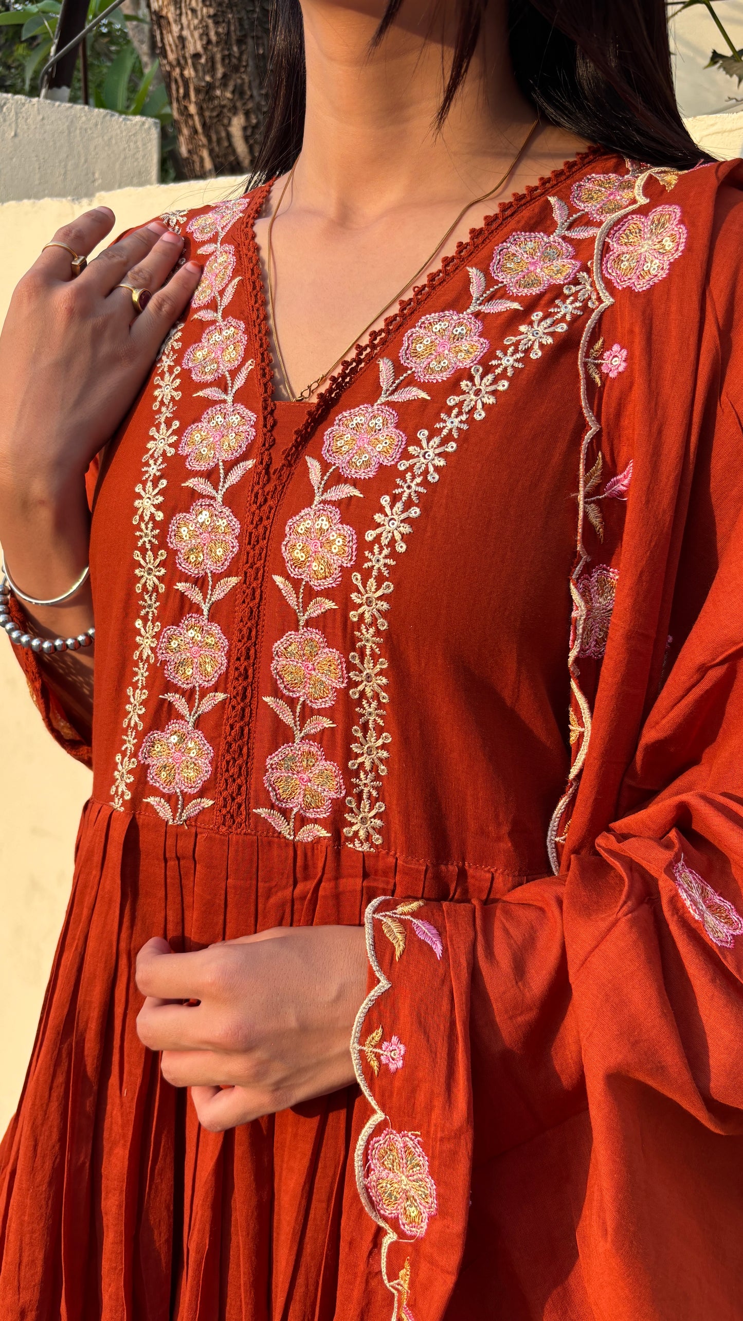 Ruhani Rust Mulcotton Anarkali Suit (MK323)
