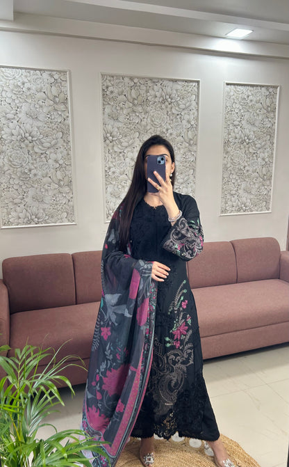 Sajjal Cotton Kurta Set (Black Color) (GB389).