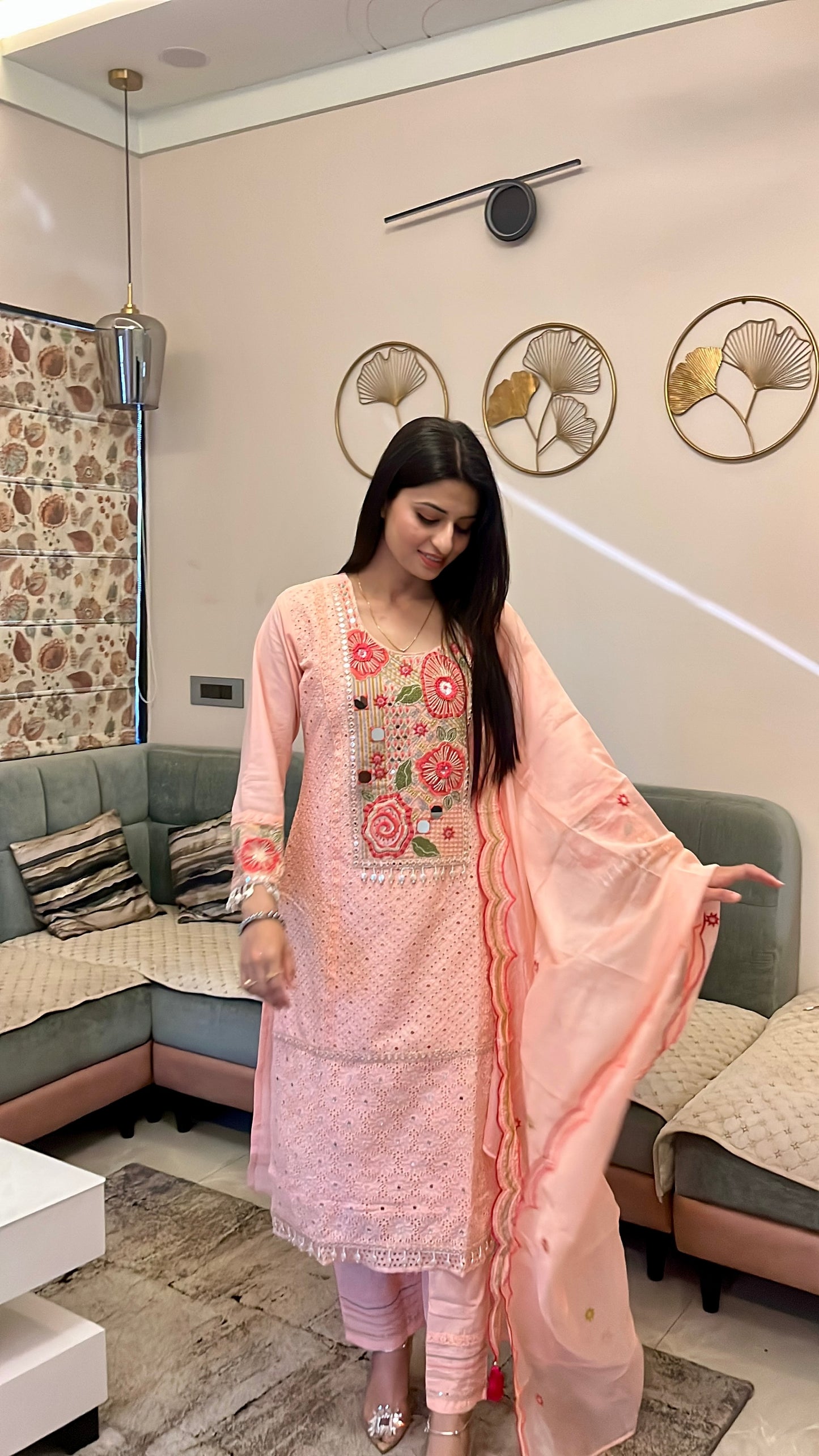 Rose Thread Story Cotton Kurta Set (Pink Color) (MK353)