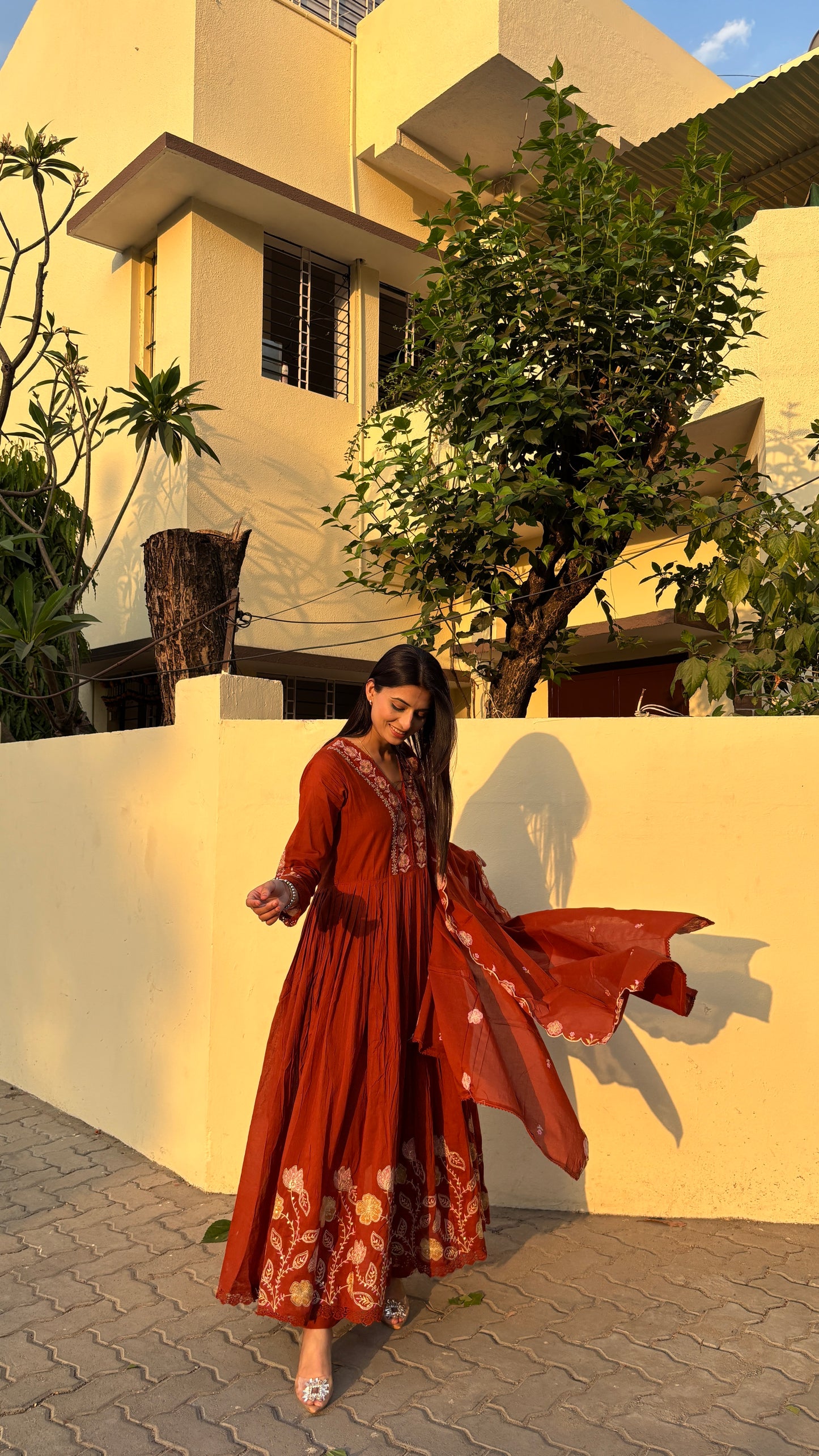 Ruhani Rust Mulcotton Anarkali Suit (MK323)
