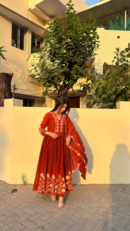 Ruhani Rust Mulcotton Anarkali Suit (MK323)