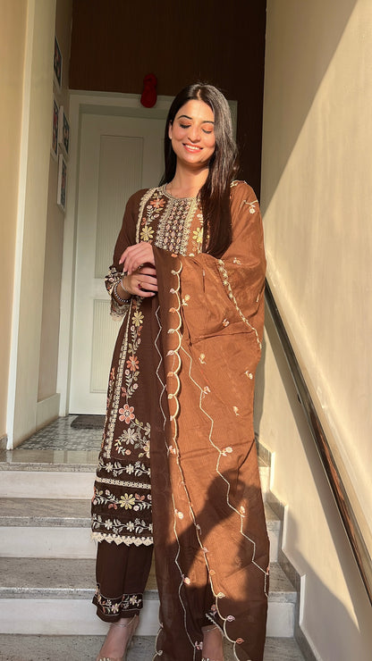 Zoya Brown Cotton Kurta Set(MK357)