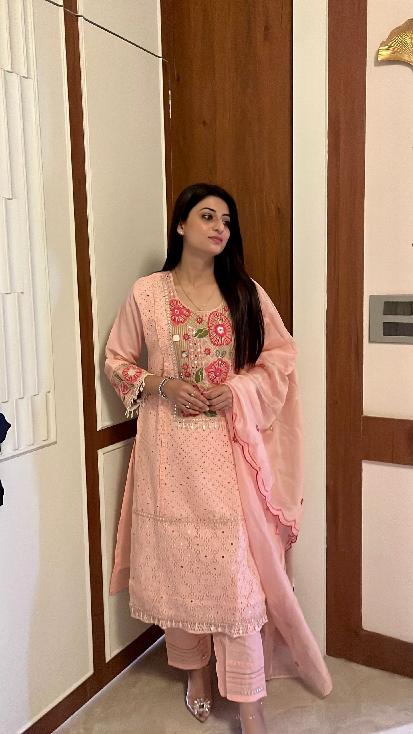 Rose Thread Story Cotton Kurta Set (Pink Color) (MK353)