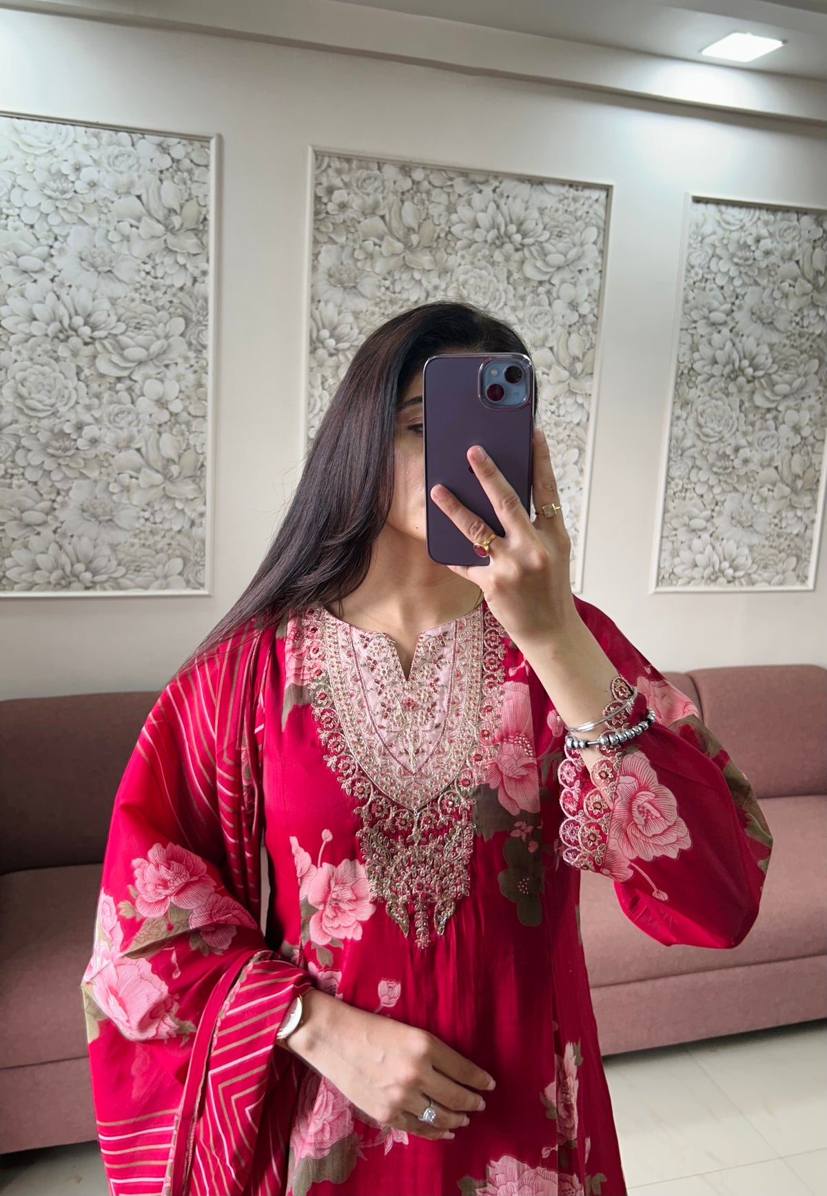 Jasleen Mul Chanderi Kurta Set (MK407).