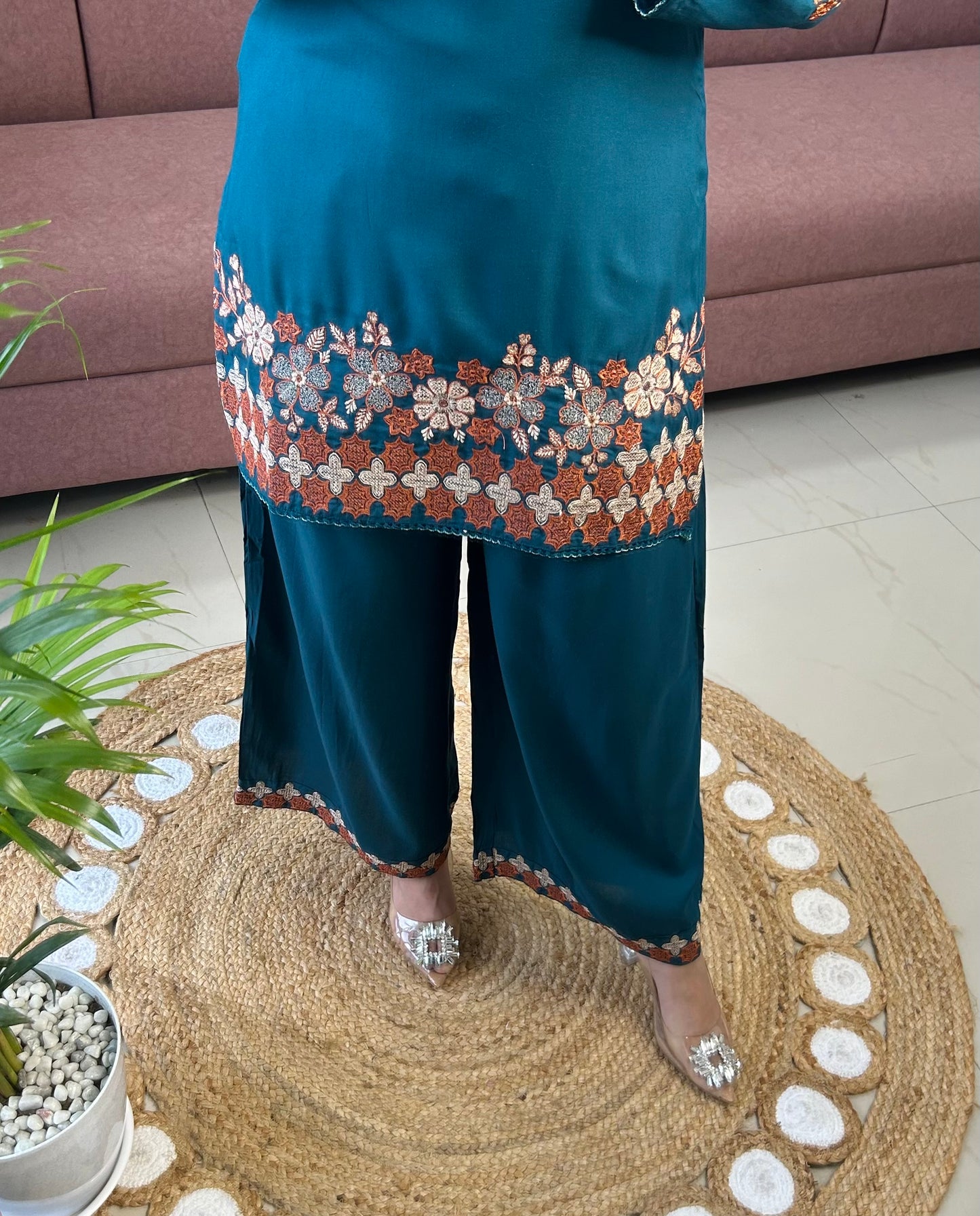 Sifat Reyon Coord Set (Teal Blue Color) (GB383).