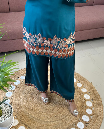 Sifat Reyon Coord Set (Teal Blue Color) (GB383).