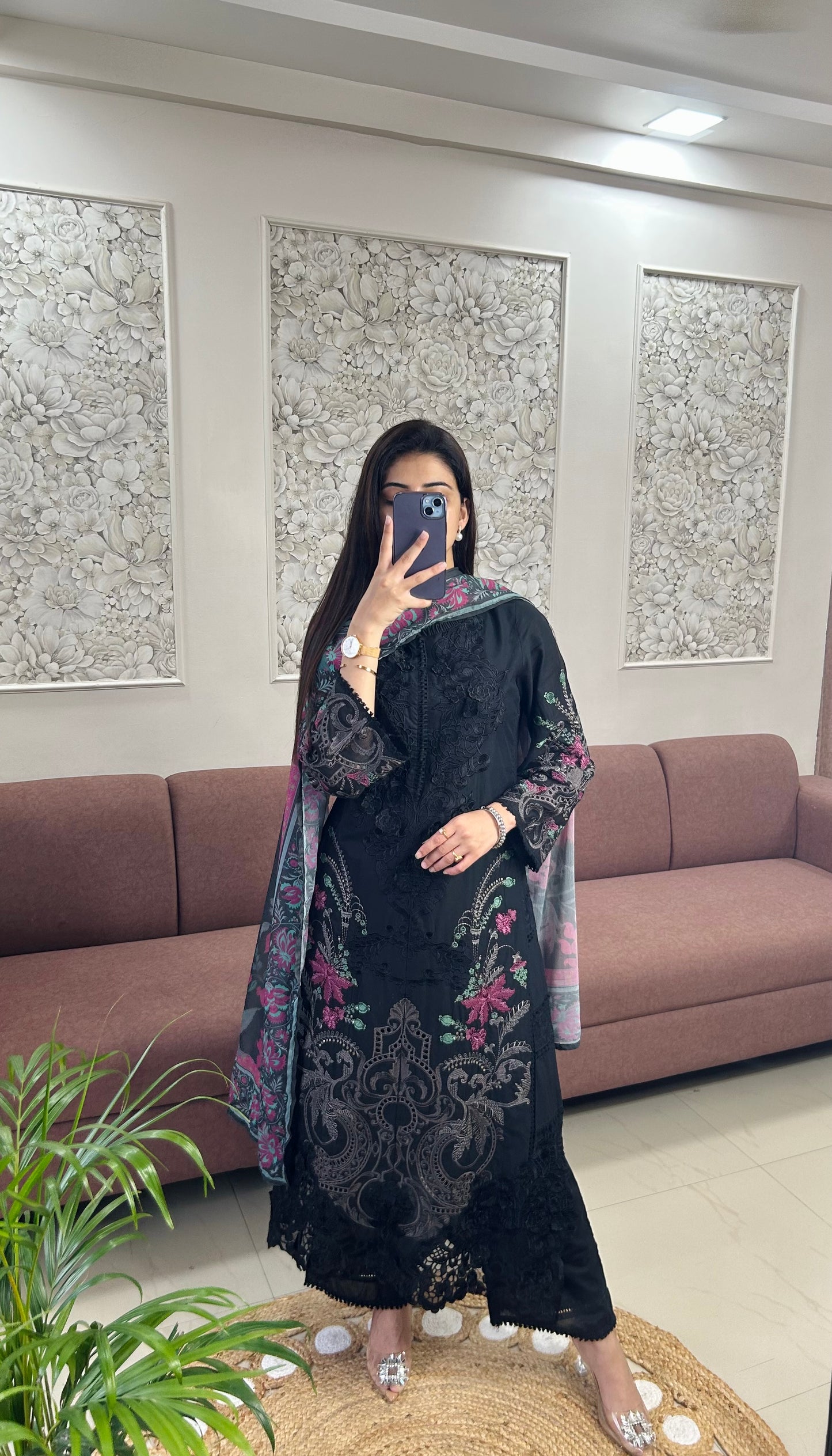 Sajjal Cotton Kurta Set (Black Color) (GB389).