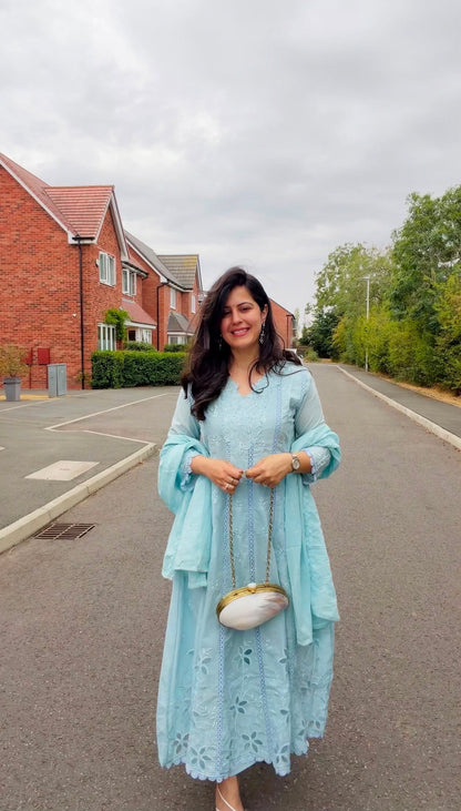 Nimrat Mul-Cotton Anarkali Suit (Light Blue Color) (MK382).