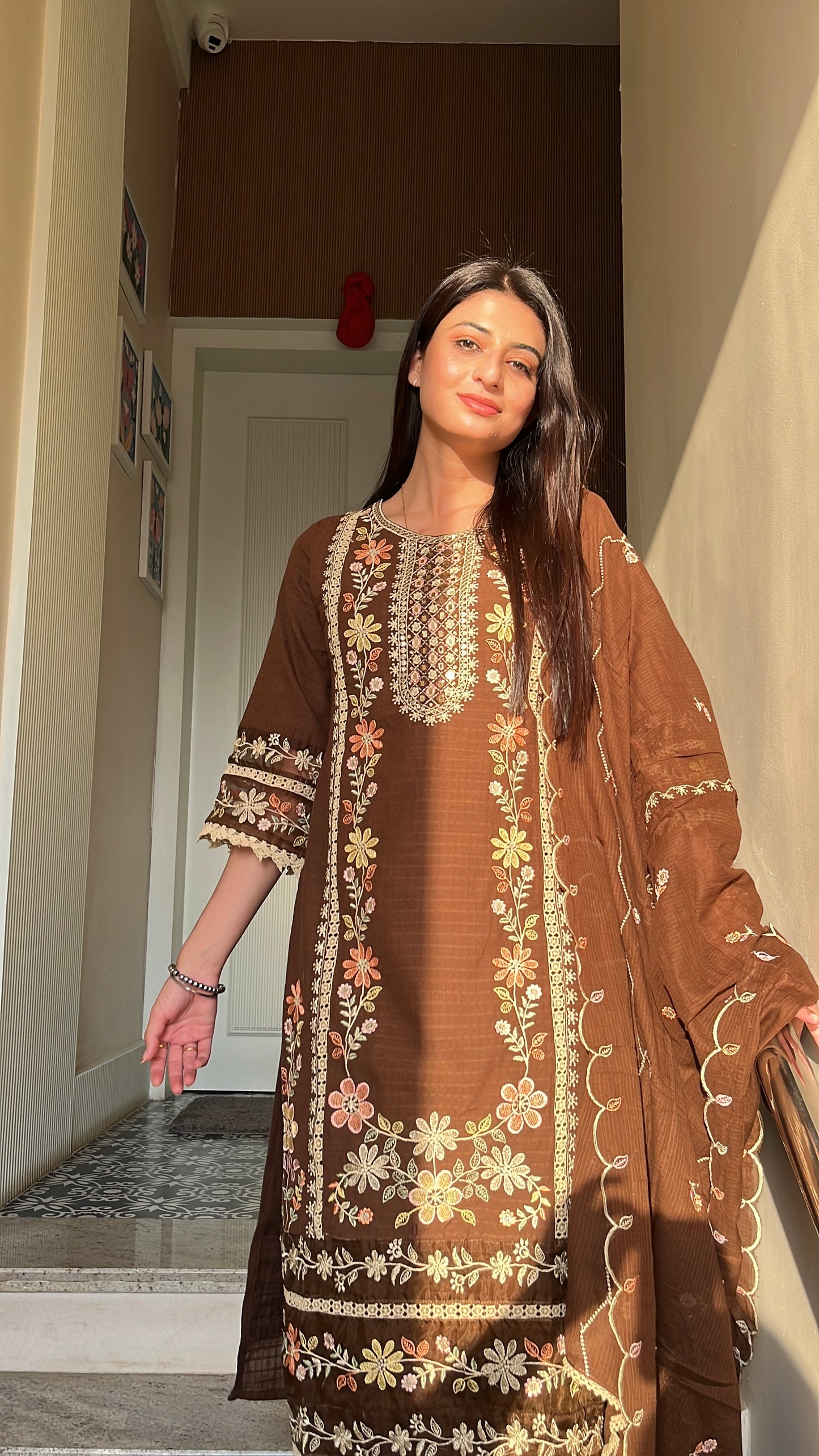 Zoya Brown Cotton Kurta Set(MK357)