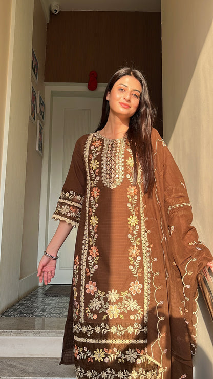 Zoya Brown Cotton Kurta Set(MK357)