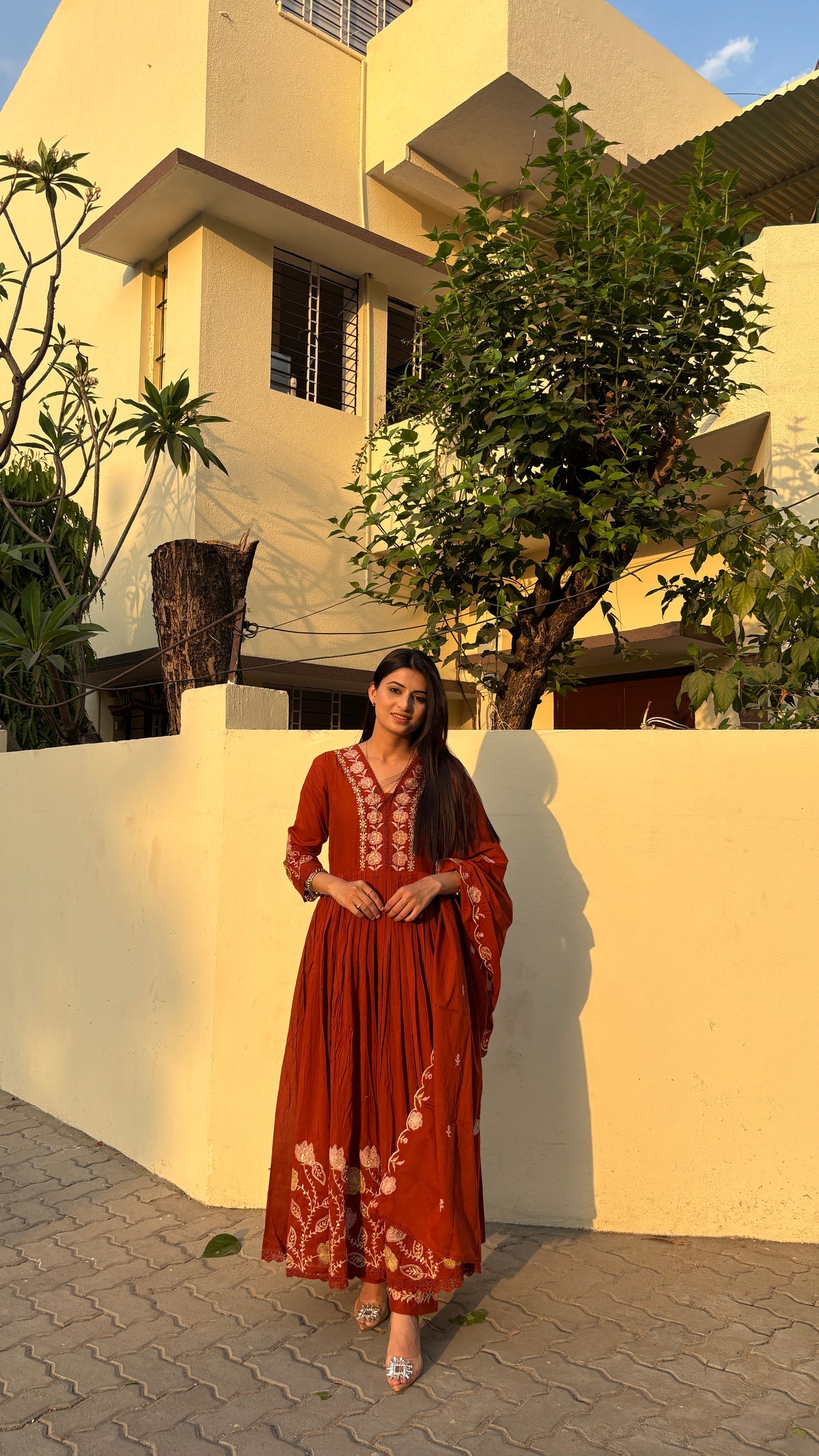 Ruhani Rust Mulcotton Anarkali Suit (MK323)