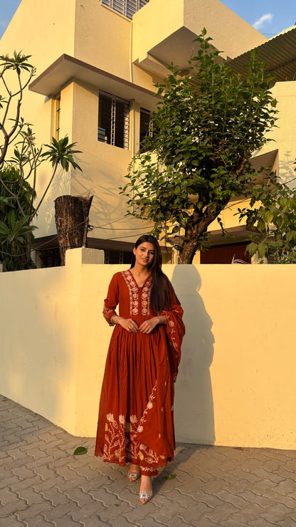 Ruhani Rust Mulcotton Anarkali Suit (MK323)