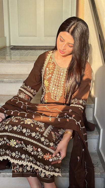 Zoya Brown Cotton Kurta Set(MK357)