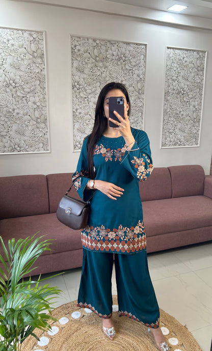 Sifat Reyon Coord Set (Teal Blue Color) (GB383).