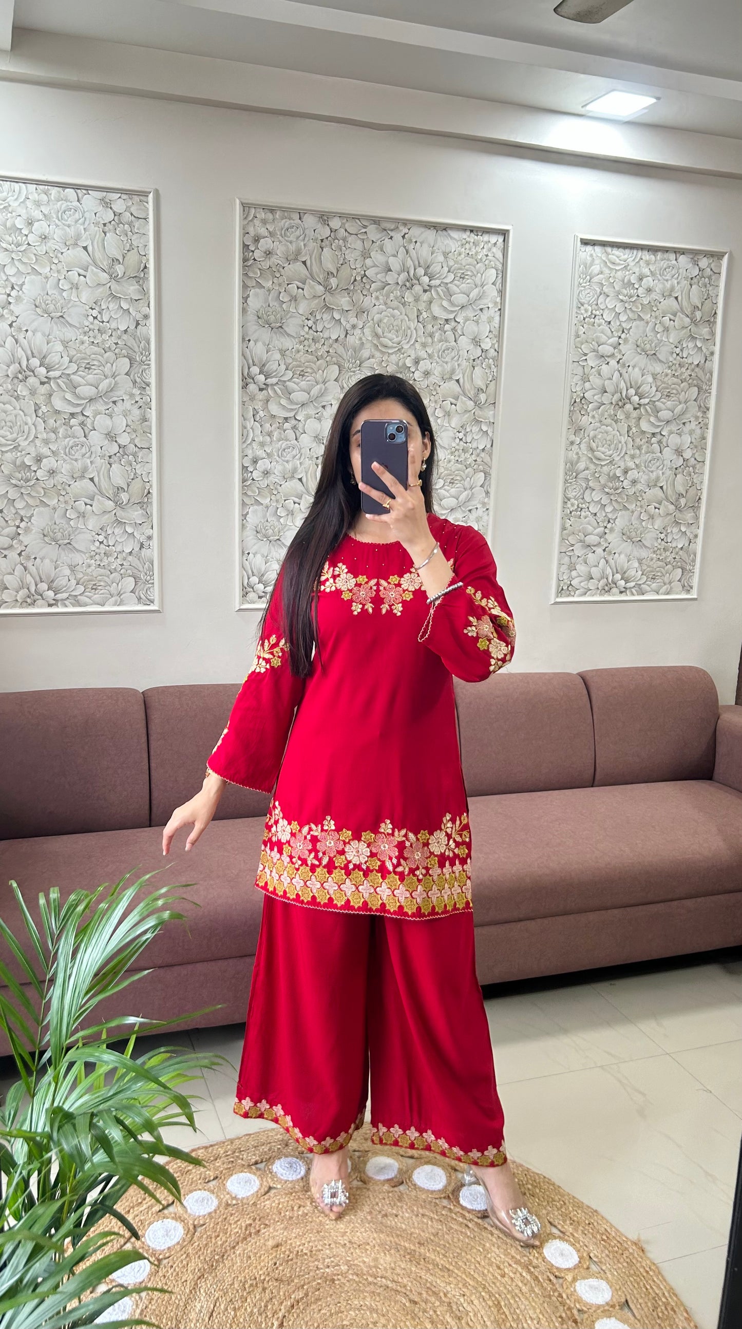 Sifat Reyon Coord Set (Red Color) (GB383).