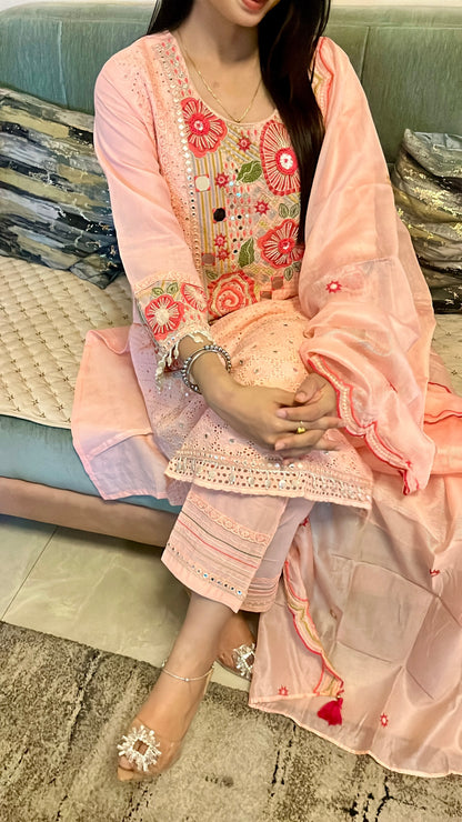 Rose Thread Story Cotton Kurta Set (Pink Color) (MK353)