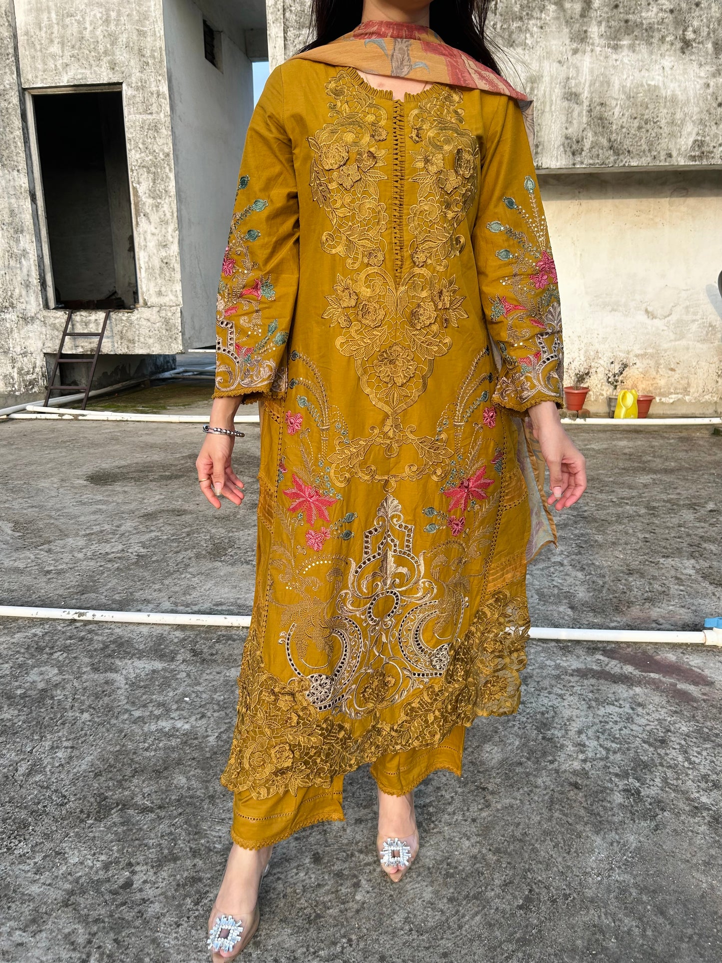 Sajjal Cotton Kurta Set (Mustard Color) (GB389).