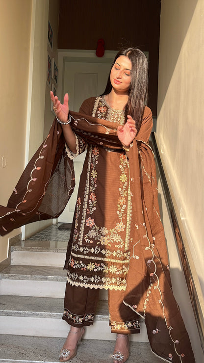 Zoya Brown Cotton Kurta Set(MK357)