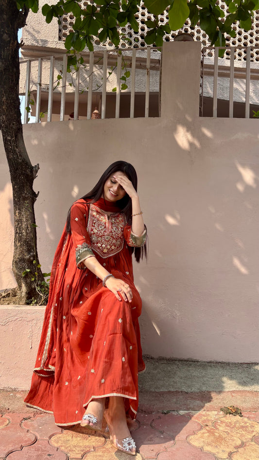 Mahira Rust Anarkali Suit (MK330)