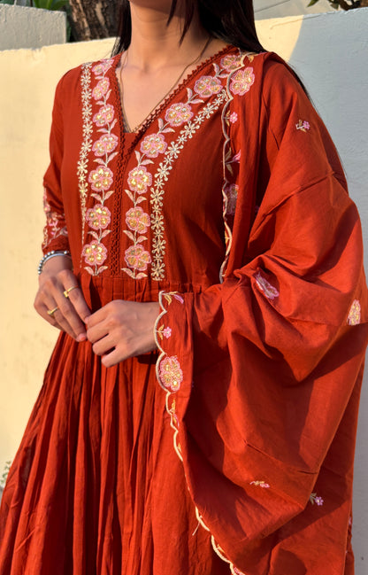 Ruhani Rust Mulcotton Anarkali Suit (MK323)