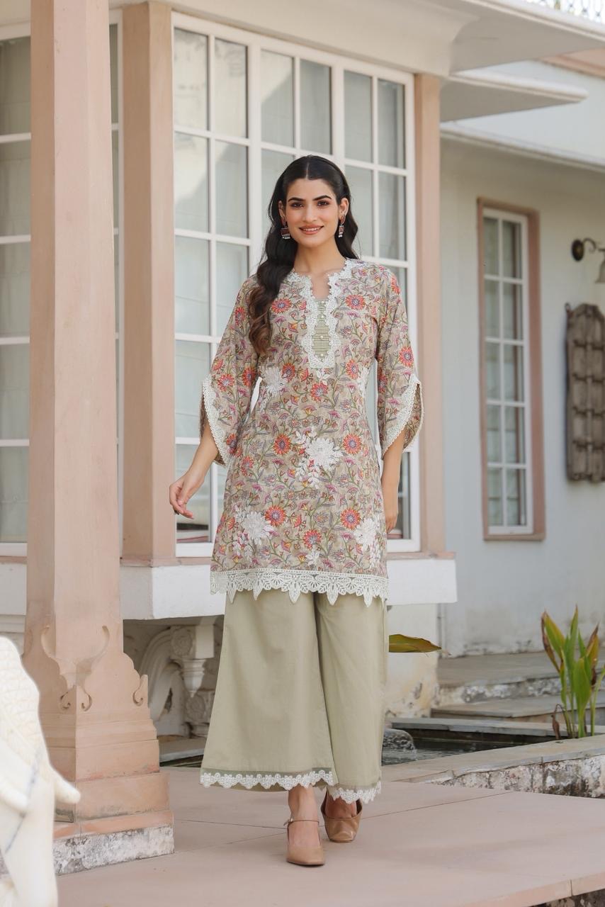 Meher Blush Cotton Kurta Set (Beige Color) (MK328)