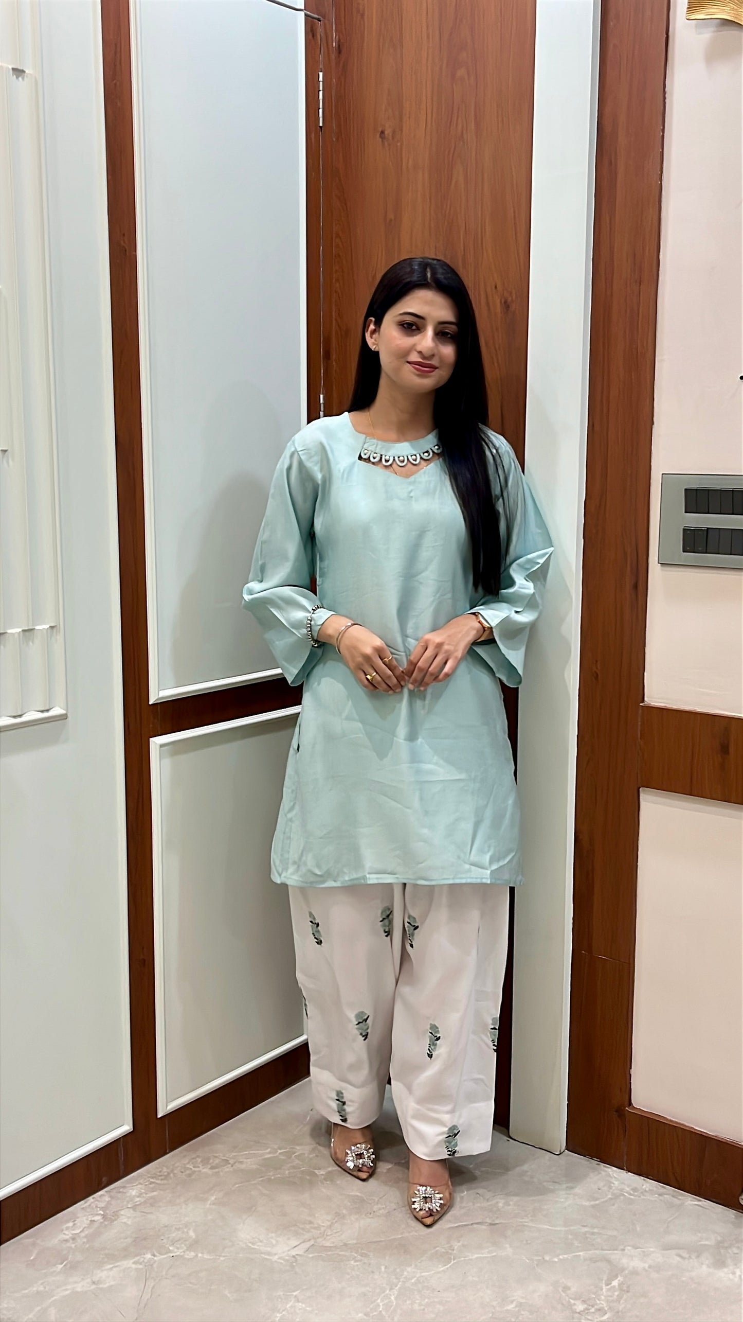 Afreen Farshi Salwar Suit. (Pista Green Color) (MK359)
