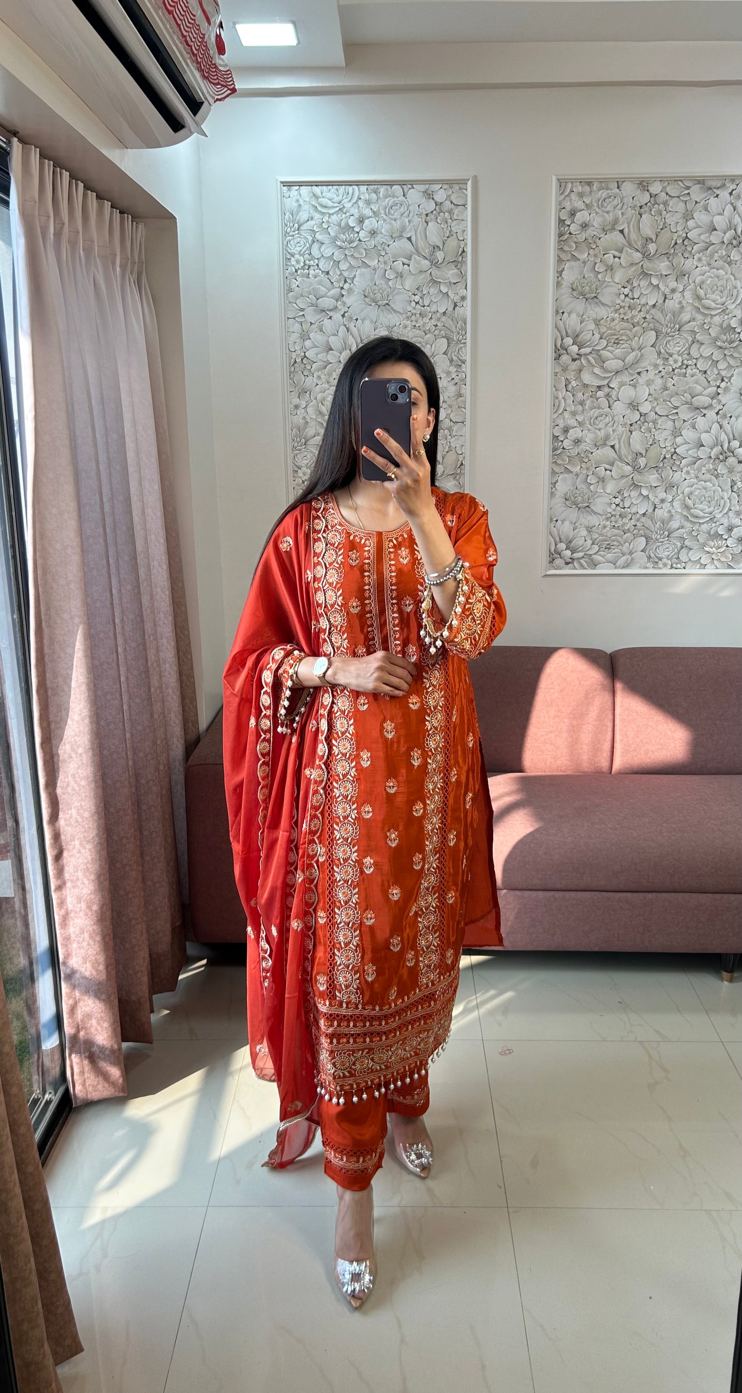 Aarohi Pearl Rust Kurta Set (MK309)