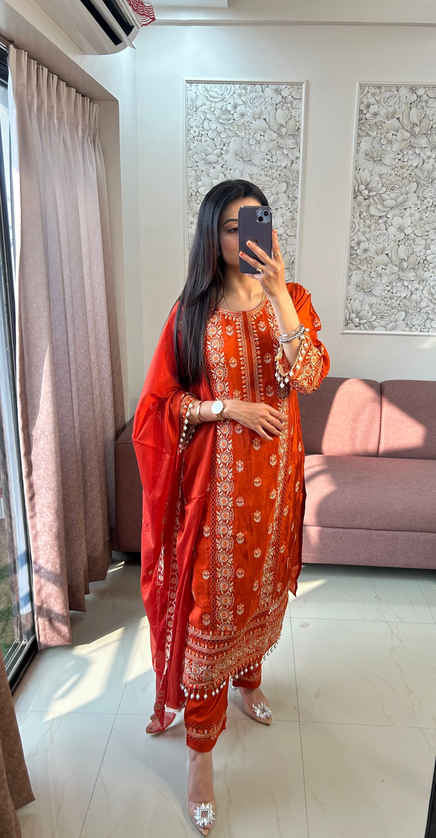 Aarohi Pearl Rust Kurta Set (MK309)