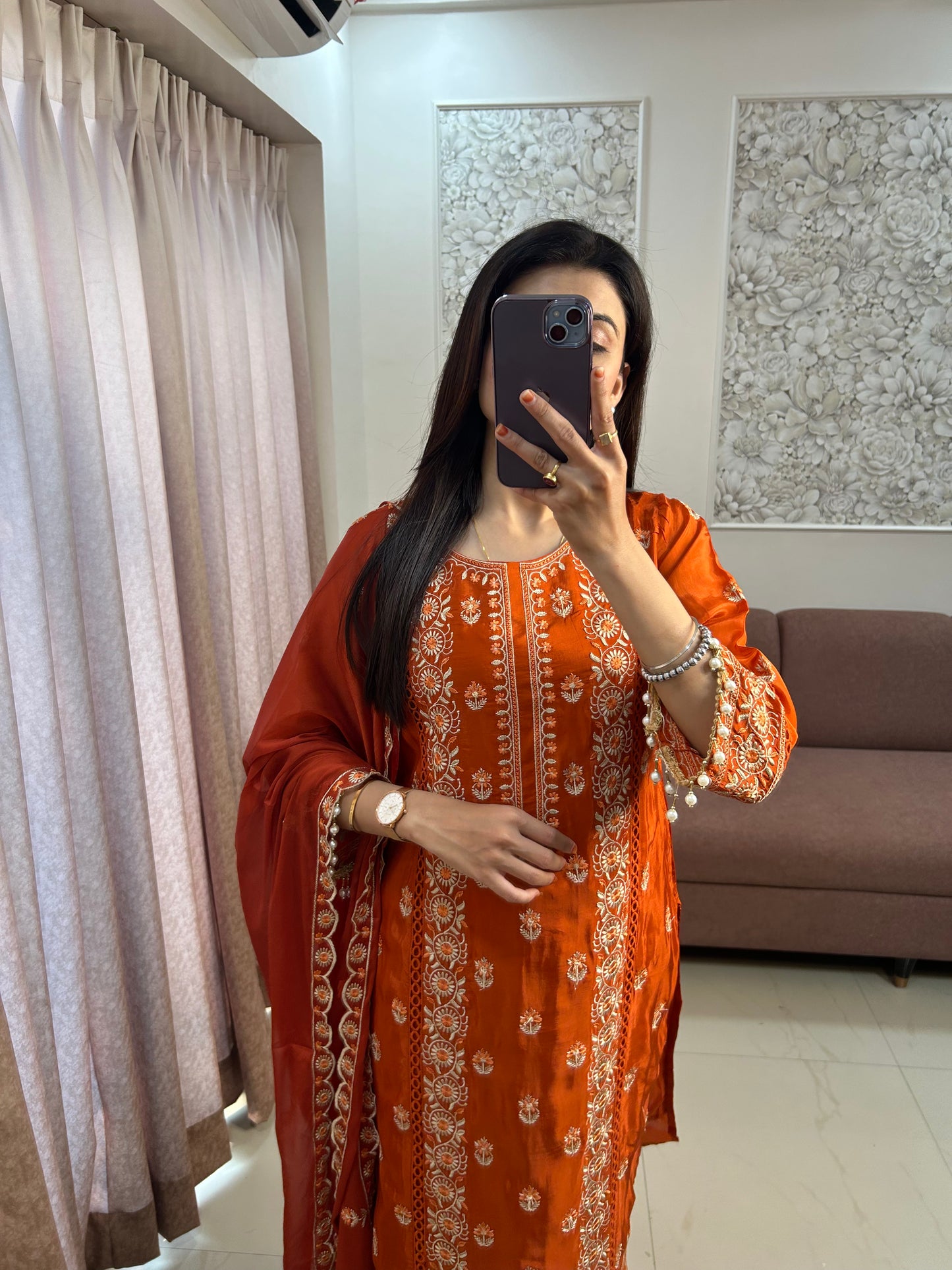 Aarohi Pearl Rust Kurta Set (MK309)