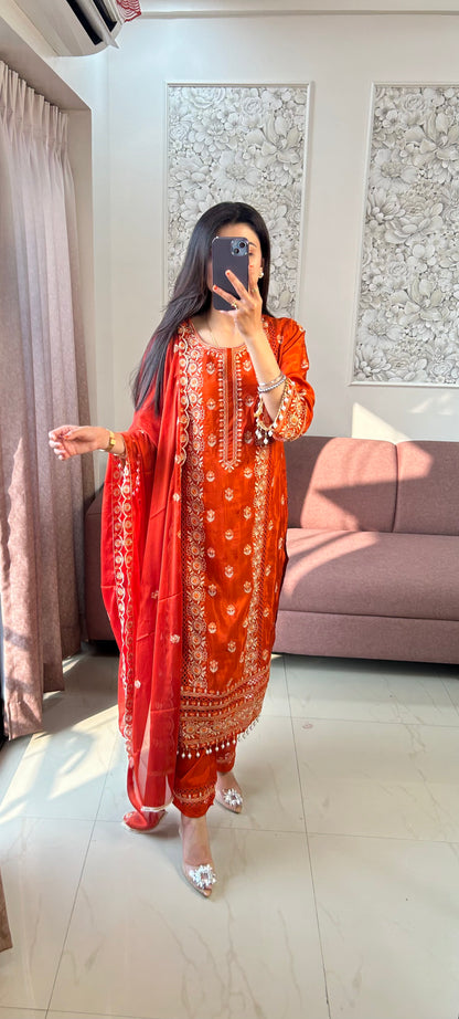 Aarohi Pearl Rust Kurta Set (MK309)