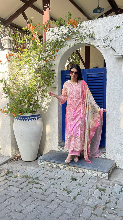 Rosy Sunset Pakistani Style Kurta Set (MK347).